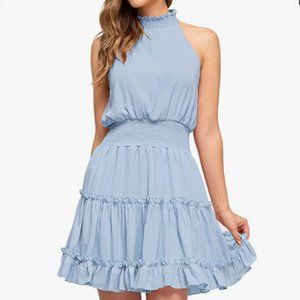 SYZRI Women's Blue NWT Sleeveless Halter Neck Summer Mini Dress Size Small
